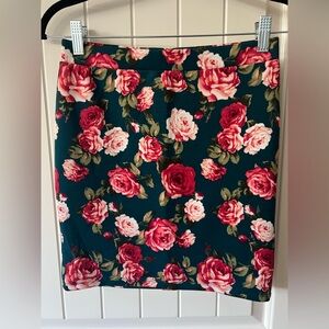 Forever 21 Red and Green Floral Pencil Skirt